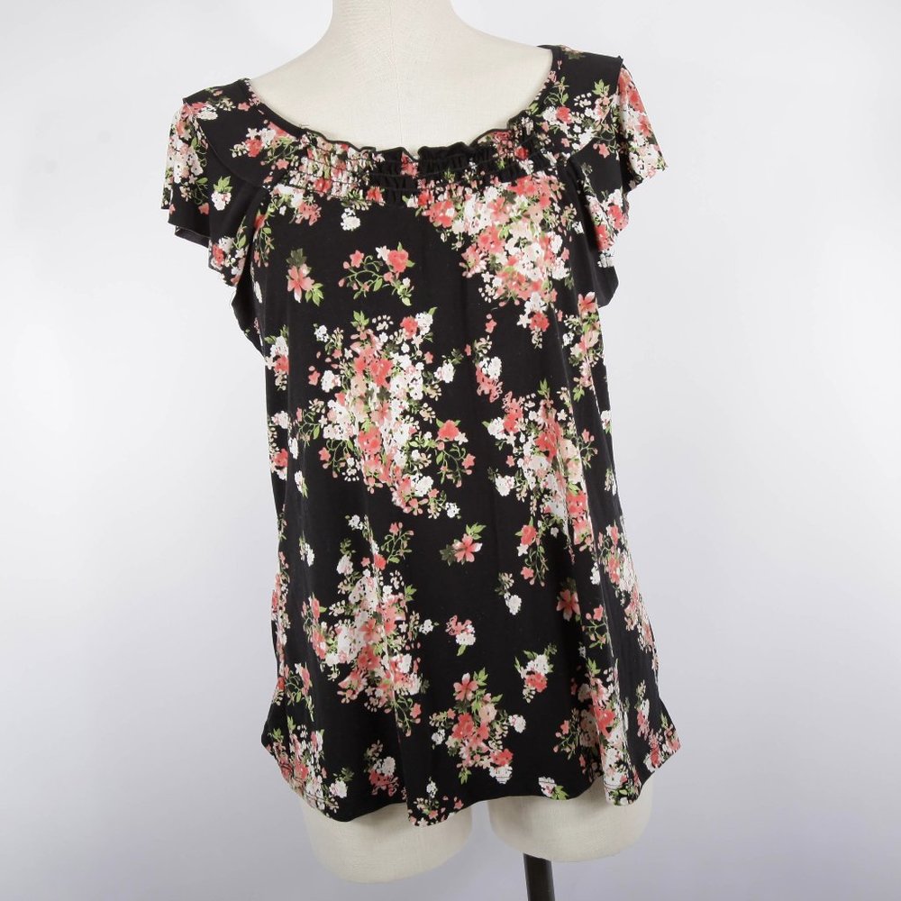 Marina Luna Black floral butterfly sleeve blouse